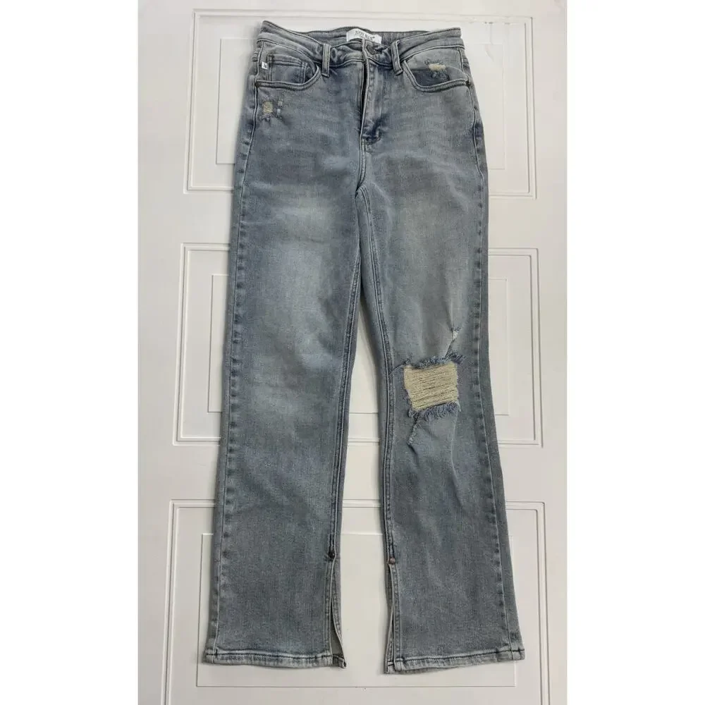 Judy Blue Jeans Womens Distressed 5/27 Blue Straight Stretch Medium Wash Denim - Picture 1 of 7